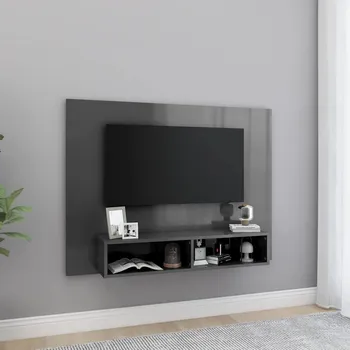 Obývací pokoj vidaXL Nástěnná TV skříňka šedá vysoký lesk 120x23,5x90 cm dřevotříska