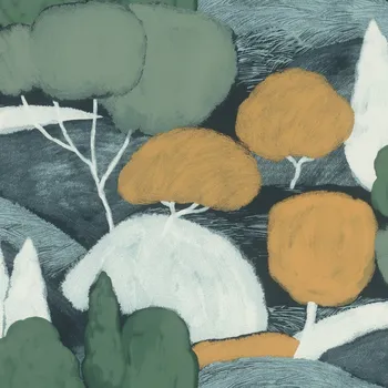 Tapeta Vliesová tapeta modrá, zelená, hnědá - stromy, krajina 580105 / Tapety na zeď Allegretto (0,53 x 10,05 m) Rasch