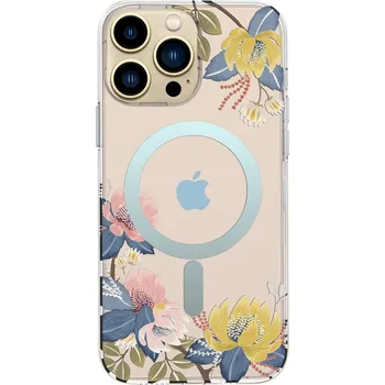 Pouzdro na mobilní telefon Prémiový MagSafe ochranný kryt z tvrdého silikonu s motivem květin pro iPhone 15 Pro Max Barva: Růžové/žluté květy