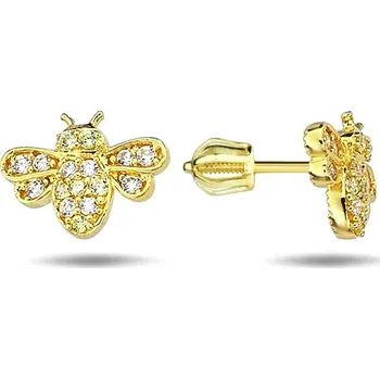 Náušnice Lillian Vassago Zlaté peckové náušnice včely se zirkony LLV98-GER007