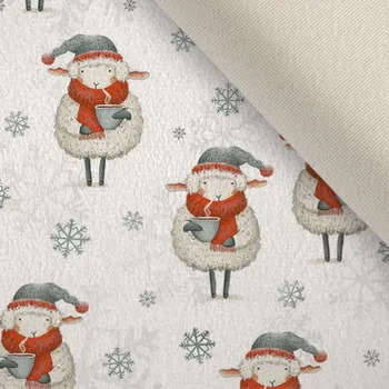 Oděvní strečový samet ovečka s kávou