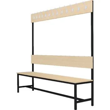 Šatní skříň Šatní lavice s 10 věšáky kov-lamino, délka 1500 mm, černá - bříza + doprava zdarma