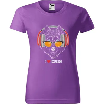 DOBRÝ TRIKO Dámské tričko s potiskem I love music Barva: Fialová, Velikost: L