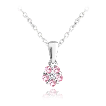 Náhrdelník MINET Dětský stříbrný náhrdelník KYTIČKA s růžovými zirkony