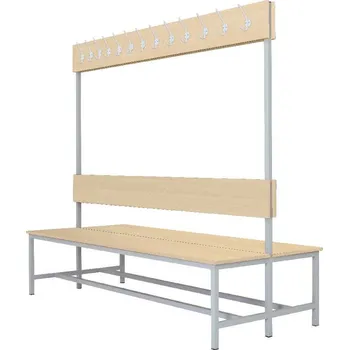 Šatní skříň Šatní lavice oboustranná s 26 věšáky kov-lamino, délka 2000 mm, šedá - bříza + doprava zdarma