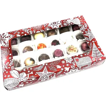 Dárková krabička Vánoční krabička s mřížkou a průhledným okénkem na 24 pralinek 25x1515x3,7 cm