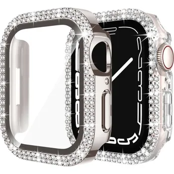 Příslušenství k chytrým hodinkám Třpytivé ochranné pouzdro s kamínky a ochranným sklem pro Apple Watch 45mm Barva: Hvězdně bílá