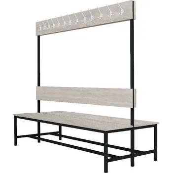 Šatní skříň Šatní lavice oboustranná s 20 věšáky kov-lamino, délka 1500 mm, černá - beton + doprava zdarma