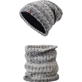 Čepice Dámský zimní set WROBI - čepice a tunel, šedo-bílé barvy