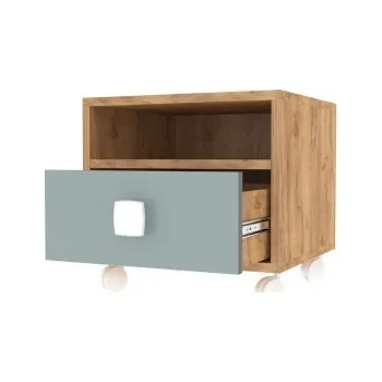 Noční stolek Noční stolek na kolečkách Ezra - dub zlatý/modrá