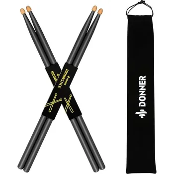 Příslušenství pro bicí nástroj DONNER Black Drum Sticks 5A Classic Maple Wood 2 Pair with Carrying Bag