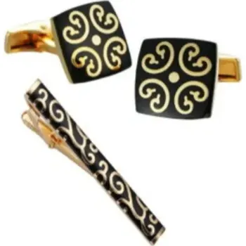 Manžetový knoflíček Amparo Miranda® Spona na kravatu a manžetové knoflíčky Ornament Black, Barva zlatá