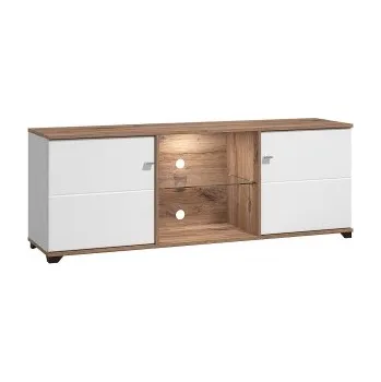 Televizní stolek TV stolek s vnitřním osvětlením Fredrik - dub flagstaff/bílá