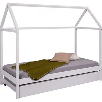 Dětská postel Domečková postel I z masivu 90x200cm se zásuvkou Sully - bílá