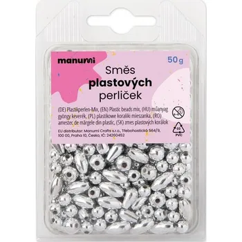 Dětské navlékací korálky Manumi metalické plastové korálky v barvě stříbra