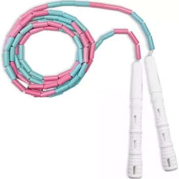 Švihej sportovní švihadlo Katana rope korálkové - korálky růžovomint, rukojeť bílá