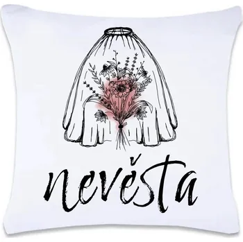 Dekorativní polštářek DOBRÝ TRIKO Polštář s potiskem 40 x 40 cm Nevěsta kytice Oboustranný tisk: NE