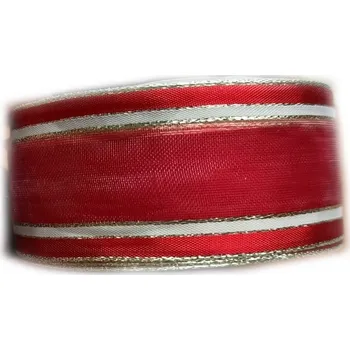 Stuha Plátnová stuha s metaloplastem, monofilem a vlascem, 40 mm, červená