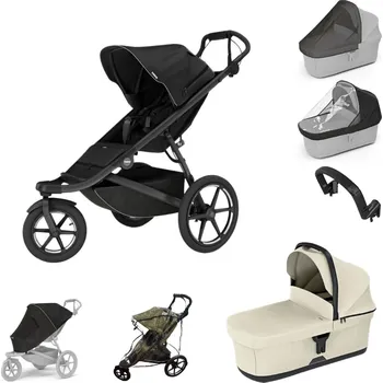 Kočárek THULE Urban Glide 3 Black + korba Soft beige + pláštěnka Emitex + moskytiéra + madlo + pláštěnka a moskytiéra na korbu