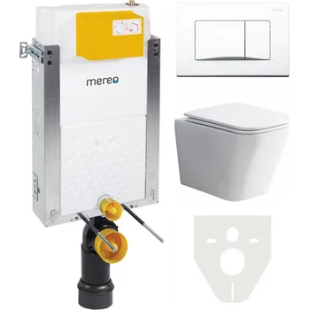 splachovač Mereo WC set - Rimless WC hranaté, modul pro zazdění, bílé hranaté tlačítko MM01SETRB