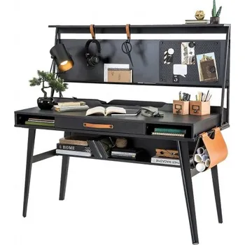 Psací stůl Velký psací stůl s nástavcem Nebula - šedá/černá