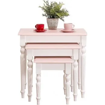 Konferenční stolek Set odkládacích stolků Percy 80 - bílá/růžová