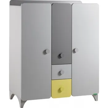 Šatní skříň Třídveřová šatní skříň Raundo - šedá/žlutá