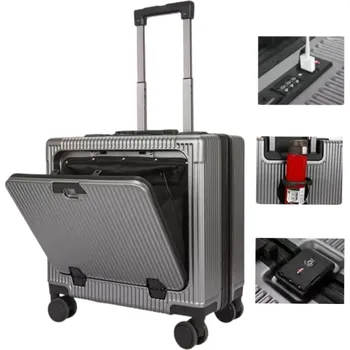 Cestovní kufr s USB portem přední kapsou na notebook a s přihrádkou na pití