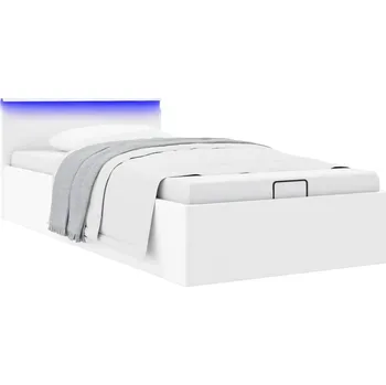 Postel vidaXL Rám postele LED s úložným prostorem bílý umělá kůže 90 x 200 cm
