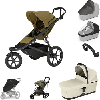Kočárek THULE Urban Glide 3 Nutria green + korba Soft beige + pláštěnka Emitex + moskytiéra + madlo + pláštěnka a moskytiéra na korbu
