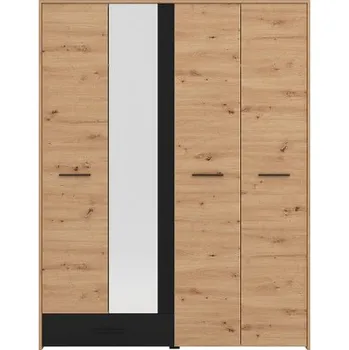 Šatní skříň Čtyřdveřová šatní skříň se zrcadlem a zásuvkou Geralt - dub artisan/černá