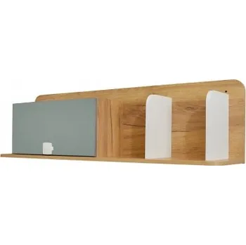 police Závěsná police s dvířky Ezra - dub zlatý/modrá/bílá