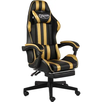 vidaXL Marketos Herní židle s podnožkou černo-zlatá umělá kůže