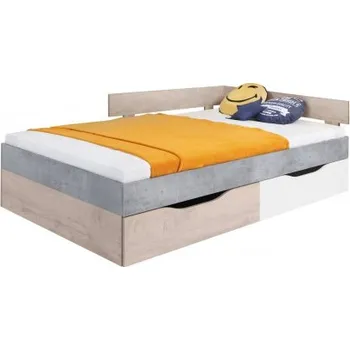 Postel Studentská postel Omega 120x200cm s úložným prostorem - bílá/dub/beton