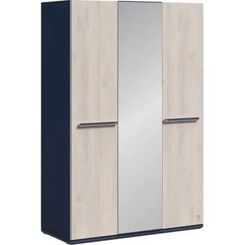 Šatní skříň Třídveřová skříň se zrcadlem Lincoln - dub/tmavě modrá