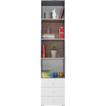 Úložný box Úzký regál Omega II - bílá/dub/beton