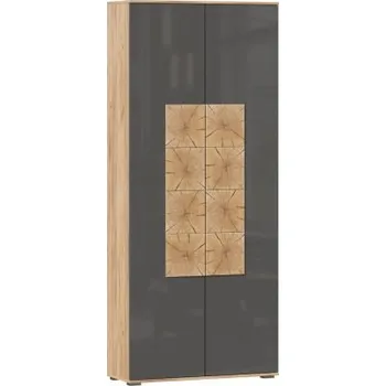 Šatní skříň Předsíňová skříň Markus 2D - šedý lesk/dub zlatý