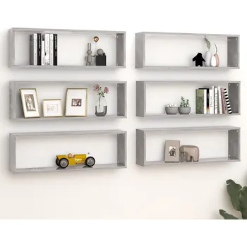 Obývací pokoj vidaXL Nástěnné obdélníkové police 6 ks šedé 80x15x26,5 cm dřevotříska