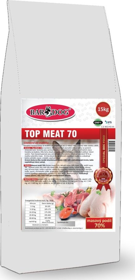 Bardog granule lisované za studena Top Meat 70% Hmotnost: 15 kg