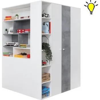 Šatní skříň Velká šatní skříň Omega s osvětlením - bílá/beton