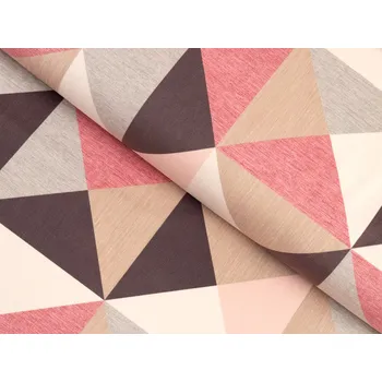 Sametová látka Tamara TMR-048 Růžovo-hnědo-šedé trojúhelníky - šířka 150 cm