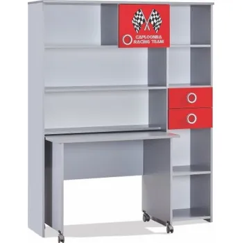 Psací stůl Psací stůl s knihovnou Grand Prix - šedá/červená