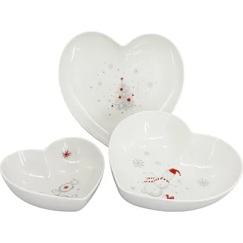 Polévková mísa by inspire SRDCE KOLEDA Misky bílé s vánočním motivem - sada 3 ks