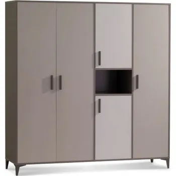 Šatní skříň Pětidveřová šatní skříň s osvětlením Renda - šedá, béžová, hnědá