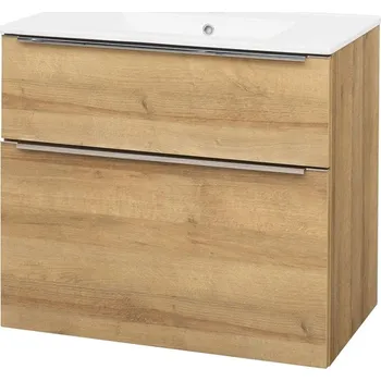 Koupelnový nábytek Mereo Mailo, koupelnová skříňka s keramickým umyvadlem 81 cm, dub Riviera, chrom madlo CN521