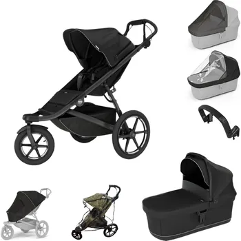 Kočárek THULE Urban Glide 3 Black + korba Black + pláštěnka Emitex + moskytiéra + madlo + pláštěnka a moskytiéra na korbu