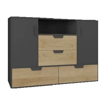 Komoda Dětská komoda 2D4S Nina Grafit/dub rivera