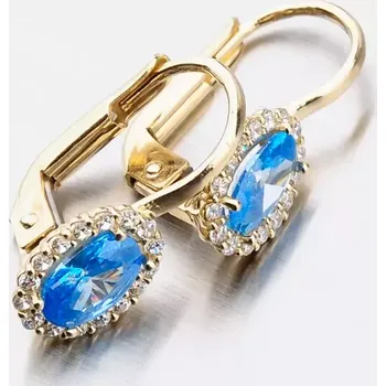 Náušnice Dámské náušnice žluté zlato 585 zirkon s akvamarín 12-528