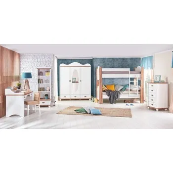 Dětský pokoj Dětský pokoj s patrovou postelí Lovely - bílá/ořech