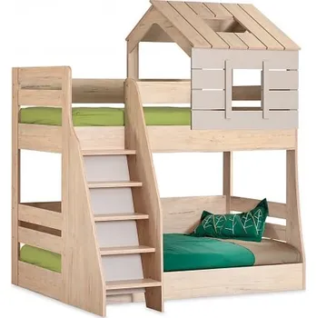 Dětská postel Patrová postel LEVÁ se schůdky Boom - dub colorado/šedá